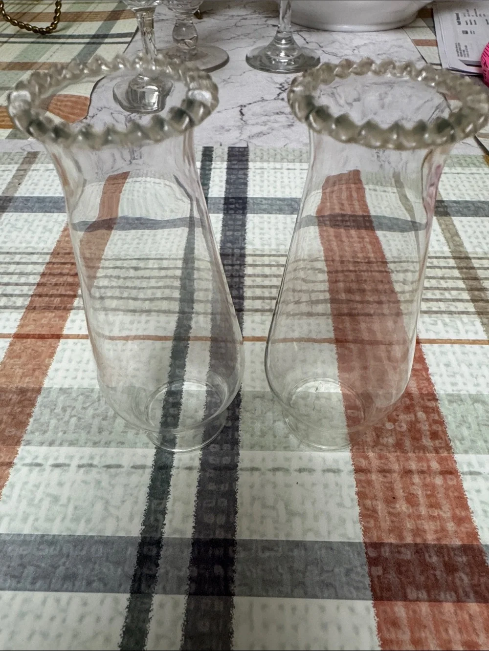 Minature Clear Glass Hurricane Vases - Pair